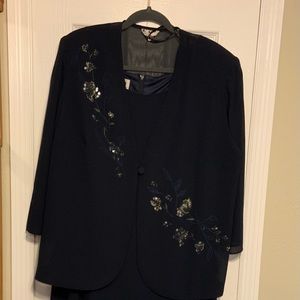Blue sheath dress with embellished jacket